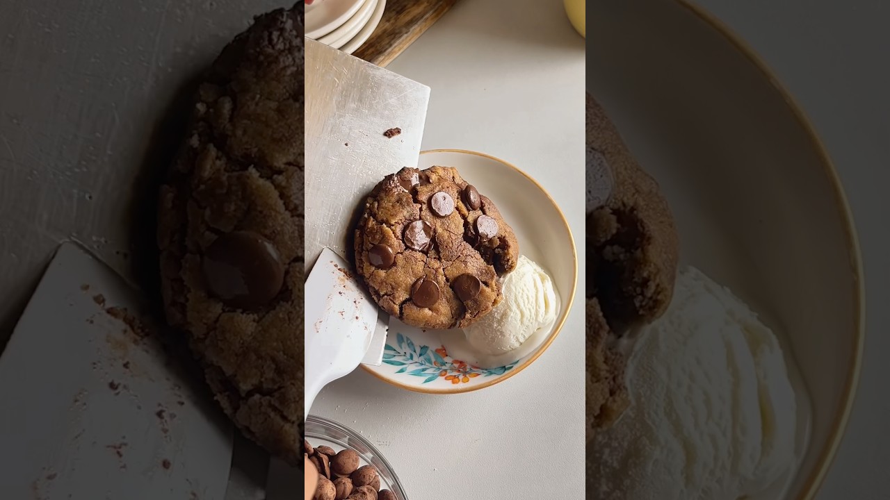 Warm chocolate chip cookie + vanilla ice cream = match made in heaven