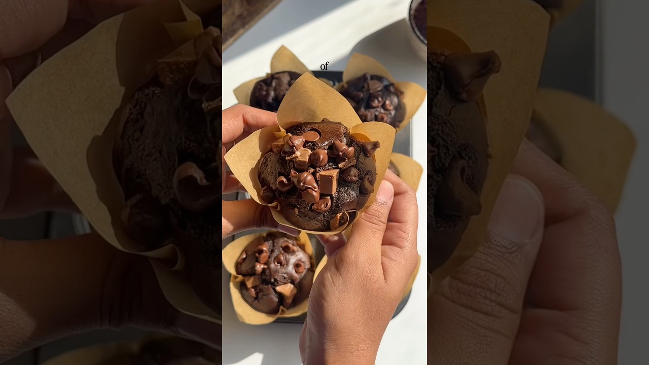 Chunky and tall chocolate muffins